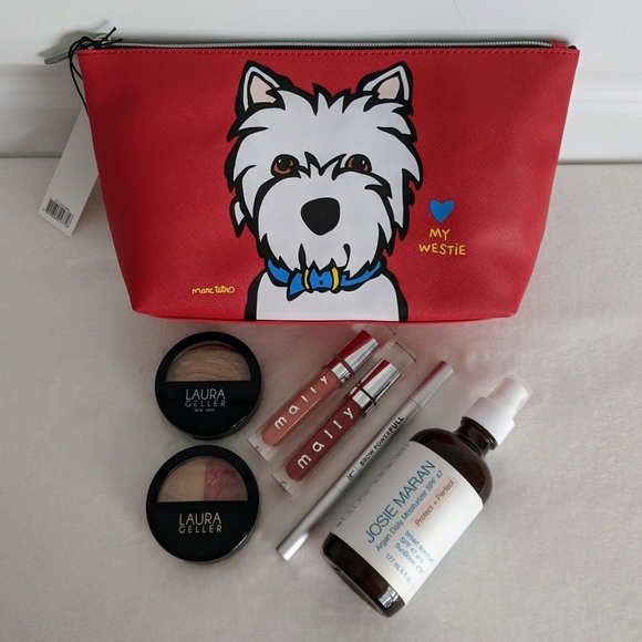 marc tetro Westie Large Zip Top Cosmetic Case Pouch Bag PVC Saffiano Red NWT - Picture 1 of 14